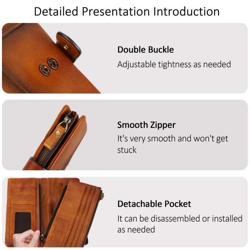 LETEULO Women's RFID Blocking Genuine Leather Wallet Vintage Hand Rubbing Wallets Organizer (US Brown) - Image 4